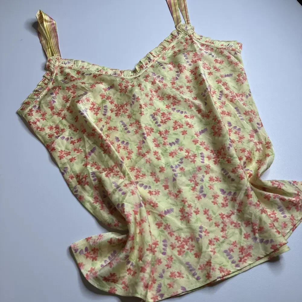 Vintage Cabernet Sleepwear Womens Medium Yellow Floral Nightie Adjustable Straps